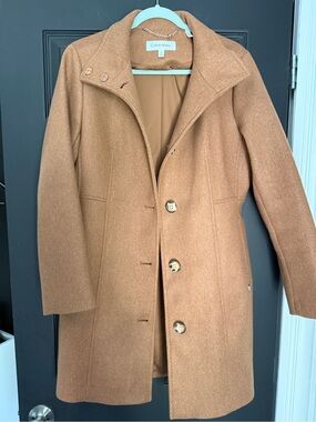 Calvin Klein Women's Camel Wool-Blend Single-Breasted Coat